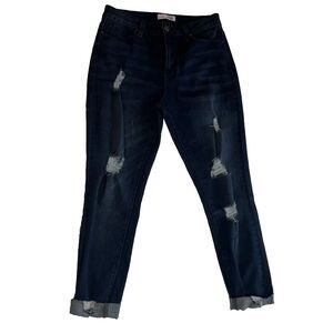 YMI Size 7 28 Dark Blue Wash High Rise Ankle Distressed Denim Jeans